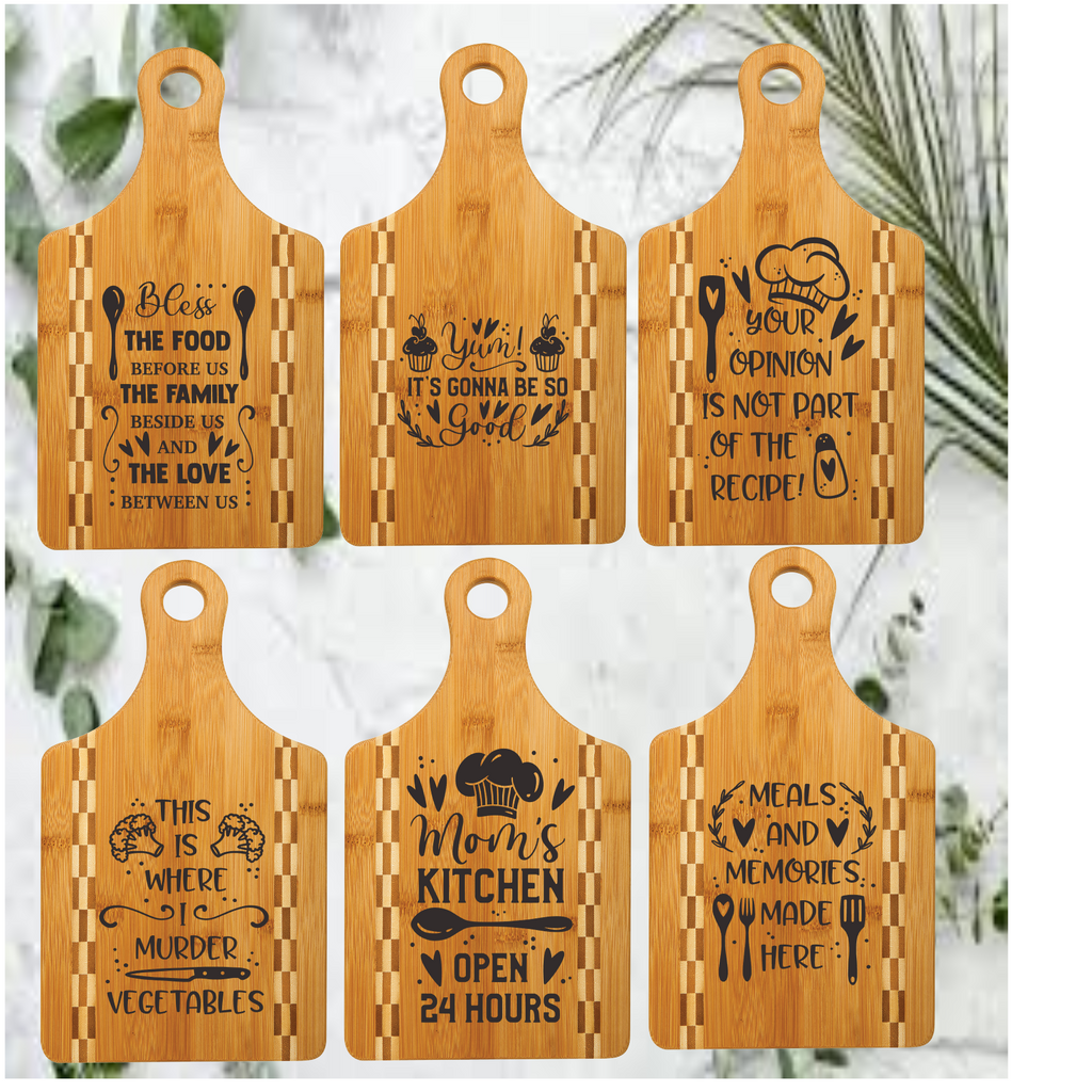 13 1/2" x 7" Paddle Shaped Bamboo Cutting Board with Butcher Block Inlay
